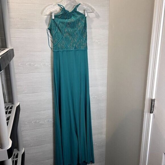 Womens Slitted Floral‎ Sleeveless Halter Full-Length Formal Pencil Dress - Picture 3 of 8